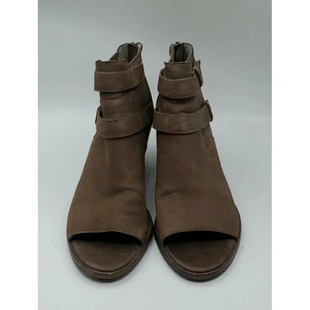 Eileen Fisher Womens Ankle Booties Peep Toe Brown Leather Block Heel Size 9